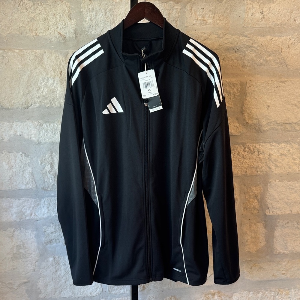 adidas Men's Black Windbreaker with White Accents